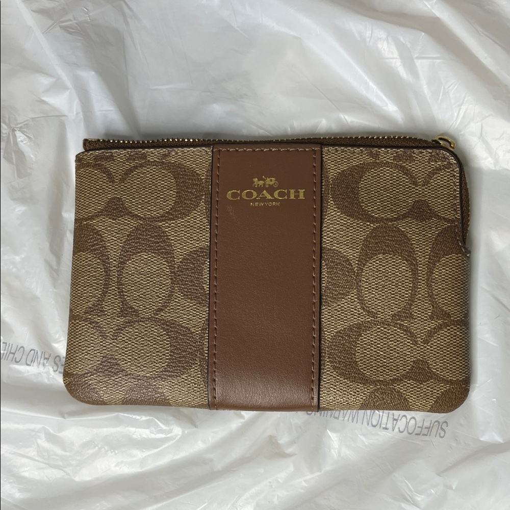 Coach Tan and Brown Monogram wristlet